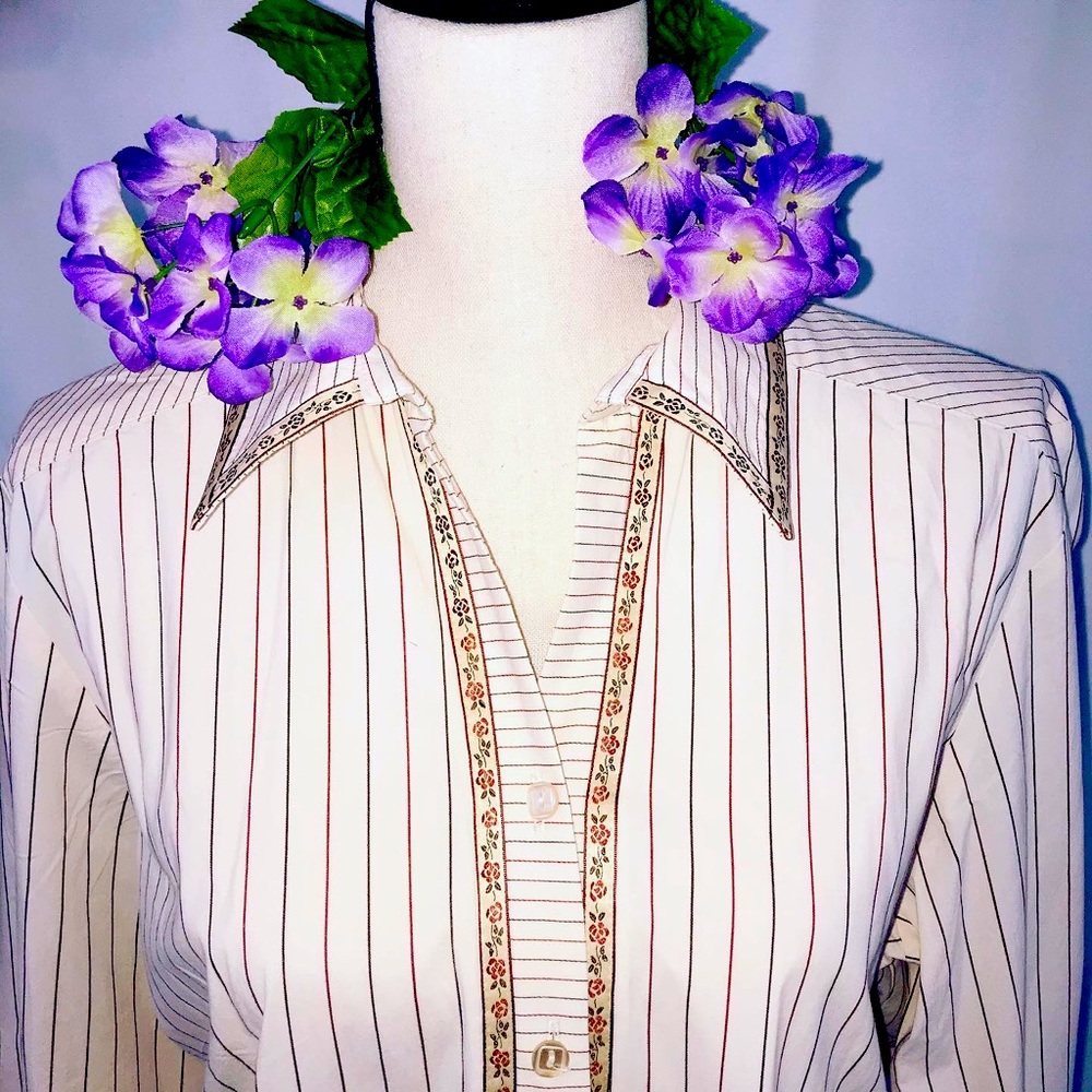 Epic 🙌 Vintage funky wide collar cottagecore floral stripe blouse - Picture 1 of 9